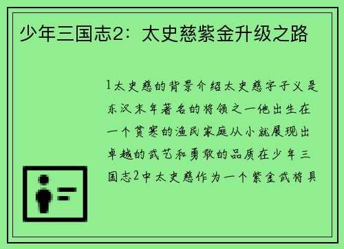 少年三国志2：太史慈紫金升级之路